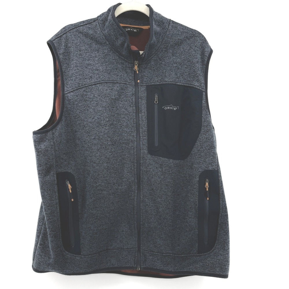 Orvis Sweater Fleece Vest Mens XL Full Zip Gray Heathered Outdoor‎ Pockets